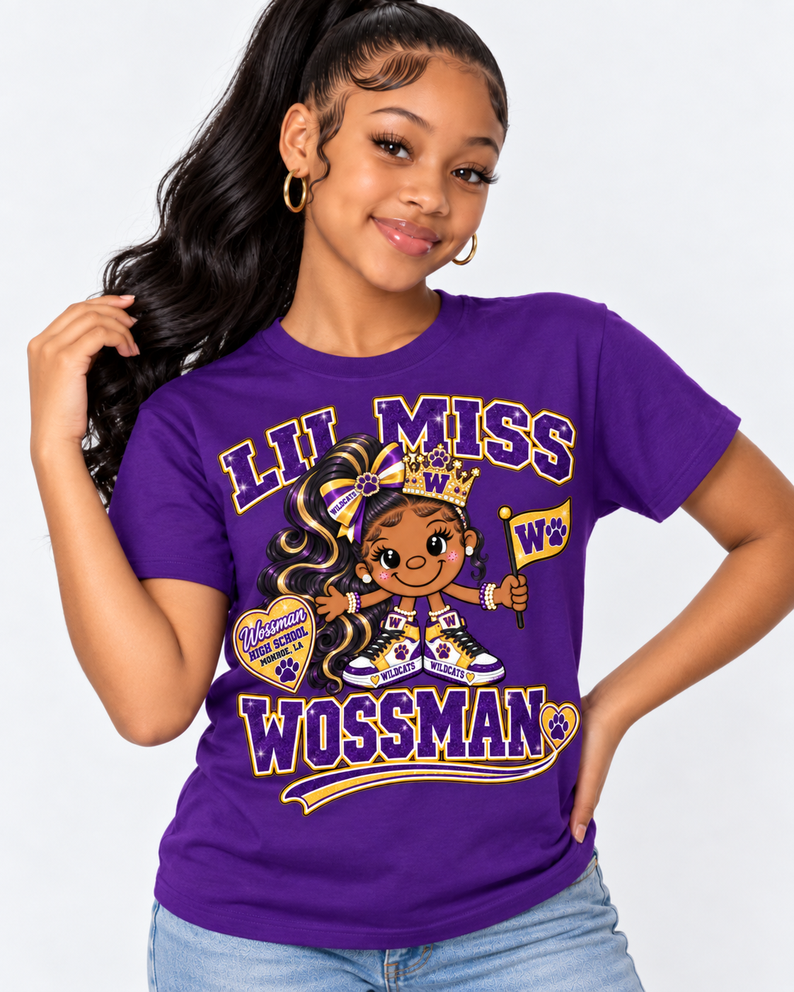 💜💛 Lil Miss Wossman Wildcats Single Pony Tee 💛💜