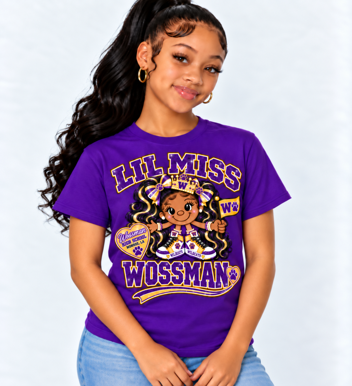 💜💛 Lil Miss Wossman Wildcats 2 Pony Tee 💛💜