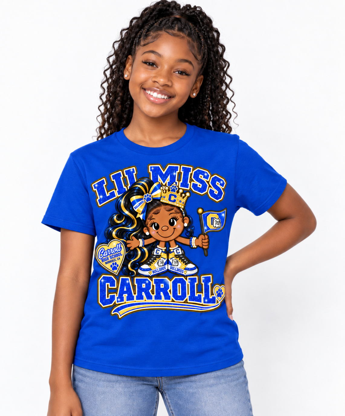 💙💛 Lil Miss Carroll Bulldogs Single Pony Tee 💛💙