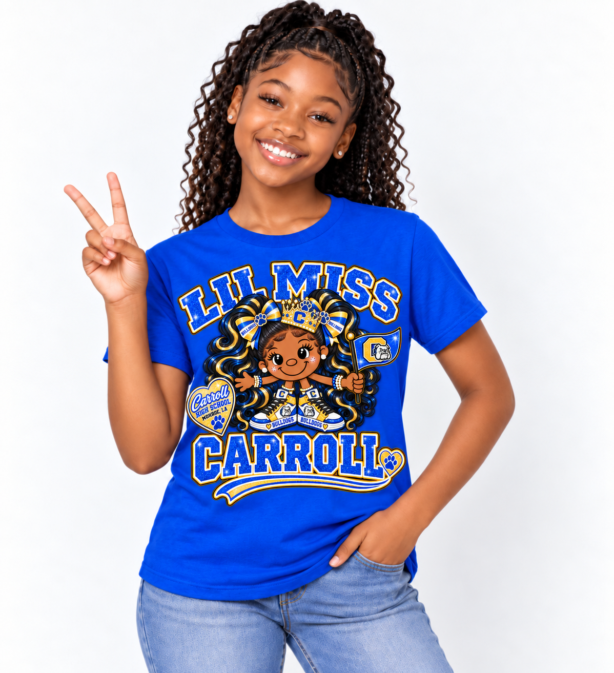 💙💛 Lil Miss Carroll Bulldogs 2 Pony Tee 💛💙